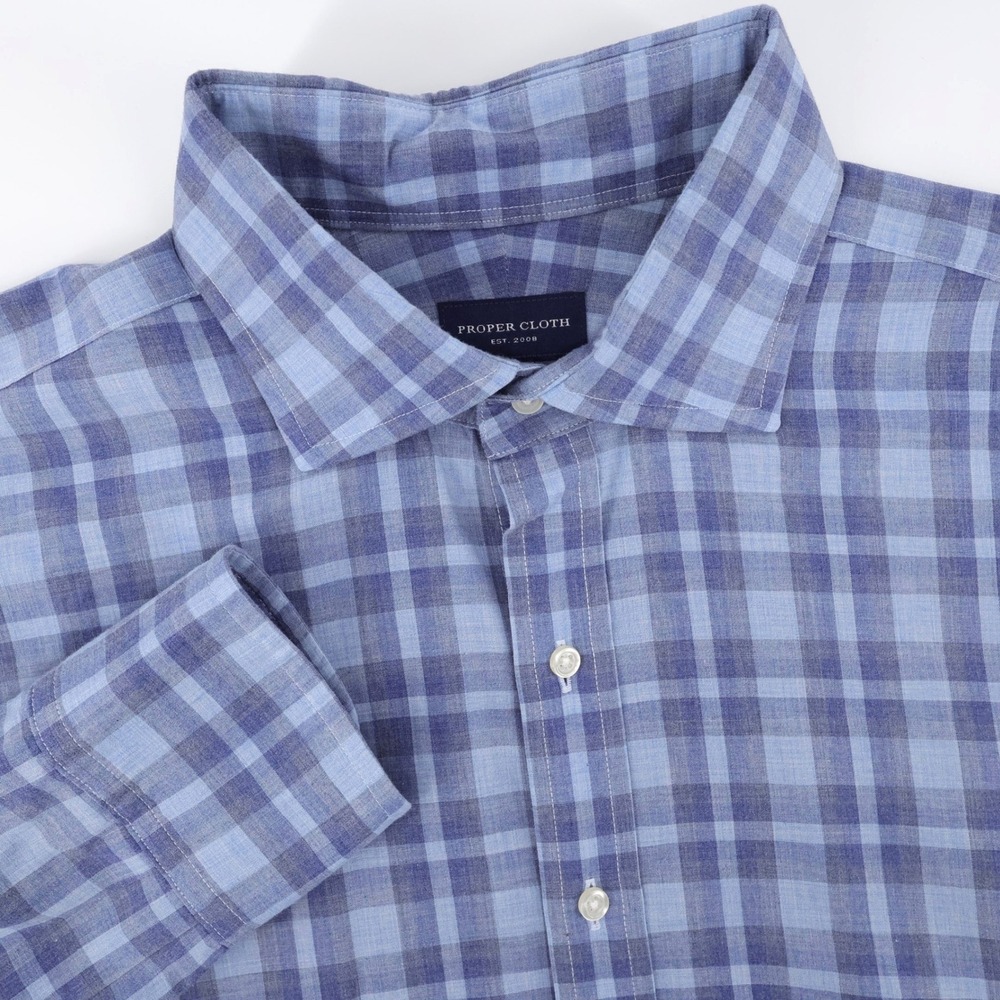 Proper Cloth Plaid Button Down Shirt Blue Long Sleeve Mens Fits XL